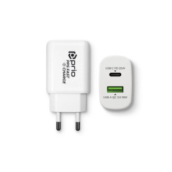 Incarcator Prio Fast Charger 25W PD PPS (USB C) + QC 3.0 (USB A), Alb
