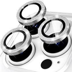 Folie camera Diamond Glitter SmartGSM pentru iPhone 14 Pro Max, Sticla securizata, Silver