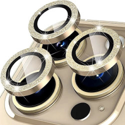 Folie camera Diamond Glitter SmartGSM pentru iPhone 14 Pro, Sticla securizata, Gold