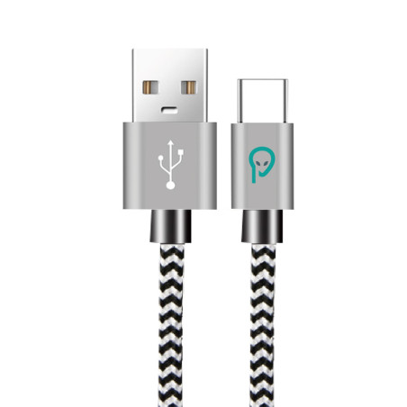 Cablu de date si incarcare SPACER, USB-C - USB-A, 1 m, Alb-Negru