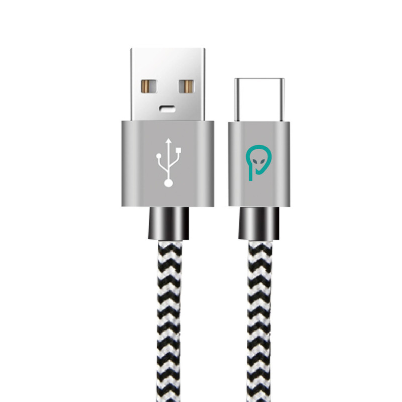 Cablu de date si incarcare SPACER, USB-C - USB-A, 1.8 m, Alb-Negru
