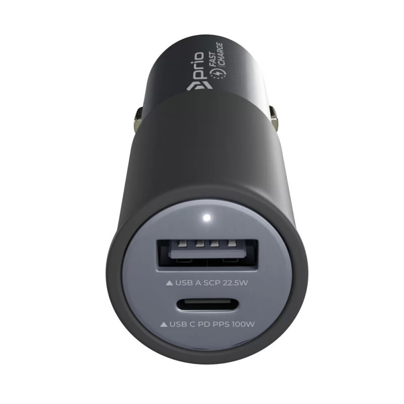 Incarcator auto PRIO Fast Charge 100W PD (USB-C) + 22.5W (USB-A), Negru