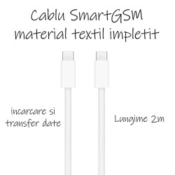 Cablu încărcare și date SmartGSM USB-C 240W, Woven, 2m, Alb – Super Fast Charge
