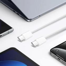 Cablu încărcare și date SmartGSM USB-C 240W, Woven, 2m, Alb – Super Fast Charge