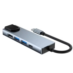 Adaptor HUB USB-C 5-in-1 Tech-Protect V3, HDMI, RJ45, USB 3.0, Gri