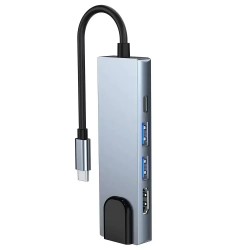 Adaptor HUB USB-C 5-in-1 Tech-Protect V3, HDMI, RJ45, USB 3.0, Gri