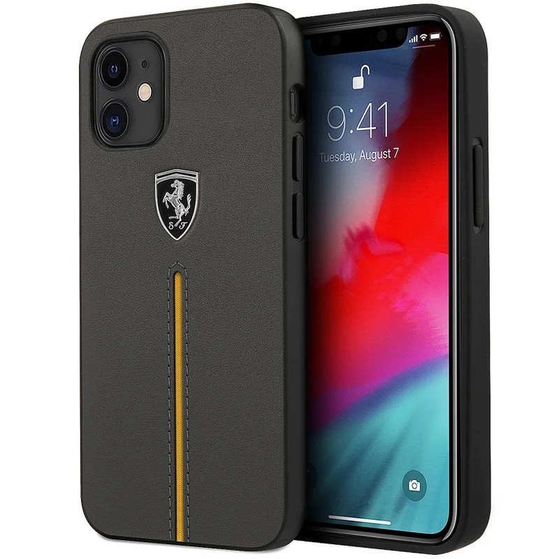Husă iPhone 12 mini Ferrari Off Track Leather, Neagră