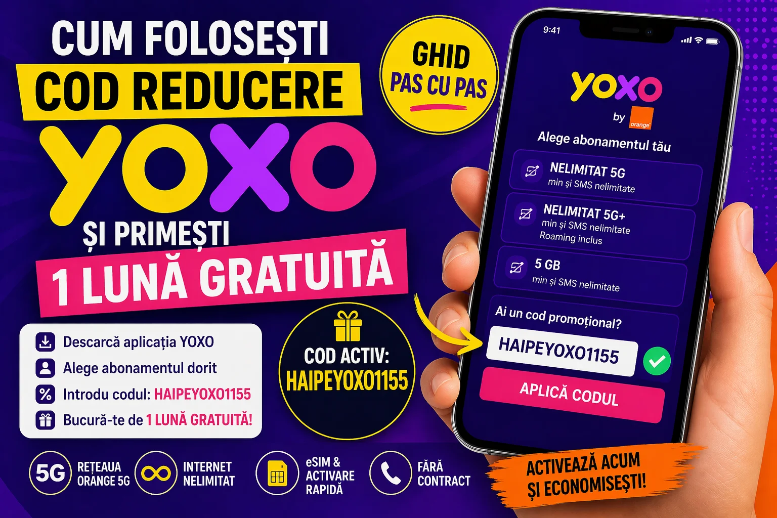 Cum folosesti codul HAIPEYOXO1155 ca sa primesti o luna gratis