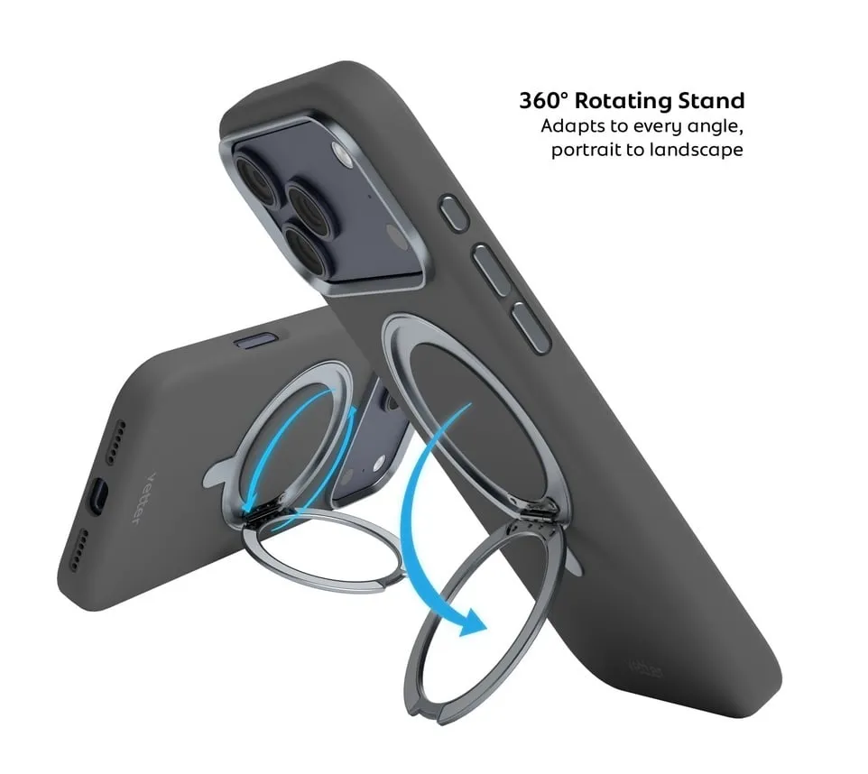 Husa VETTER pentru iPhone 17 Pro, Clip-On Silk with foldable stand, MagSafe, Grey