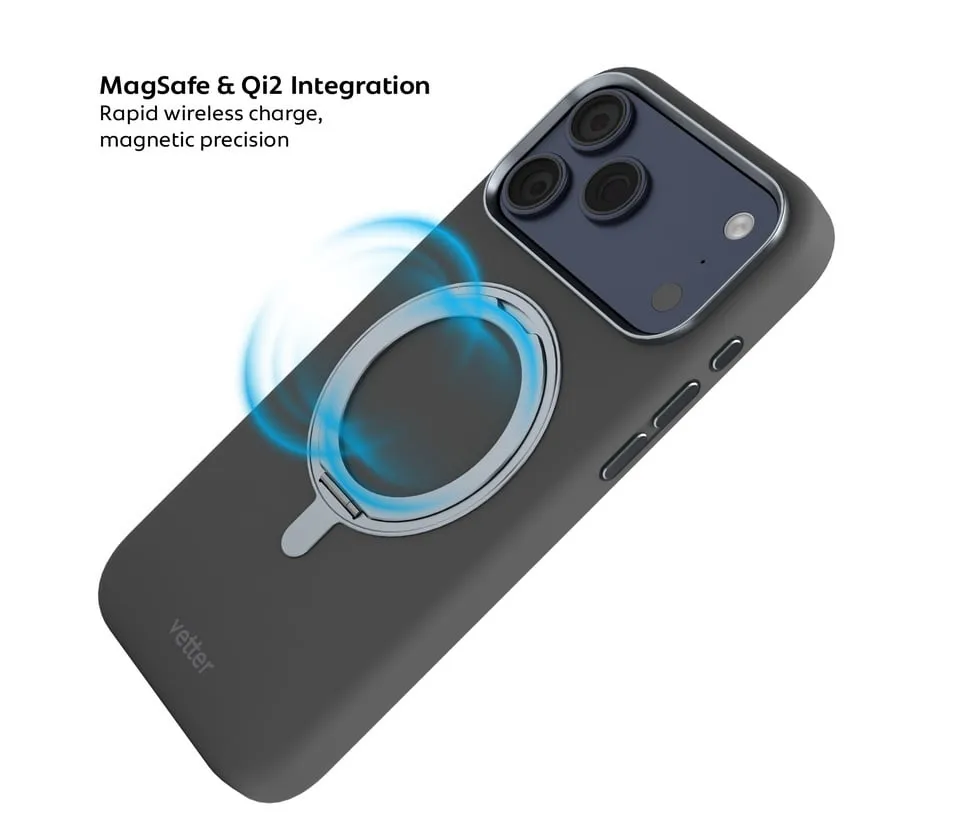 Husa VETTER pentru iPhone 17 Pro, Clip-On Silk with foldable stand, MagSafe, Grey