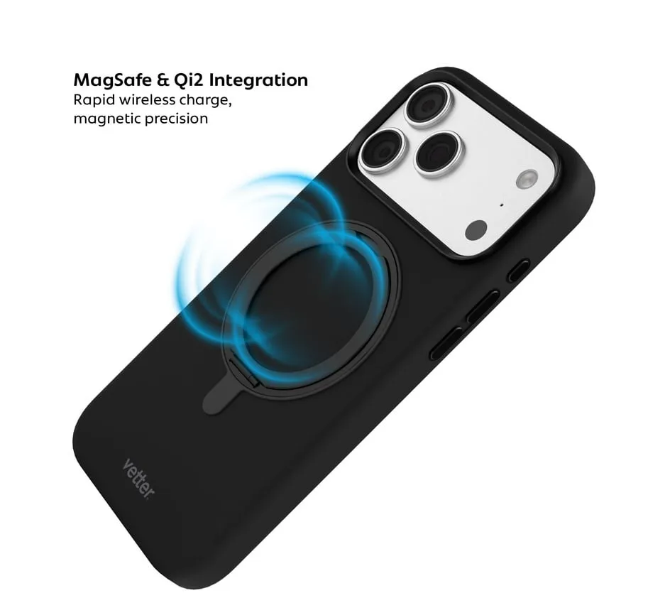 Husa VETTER pentru iPhone 17 Pro, Clip-On Silk with foldable stand, MagSafe, Black