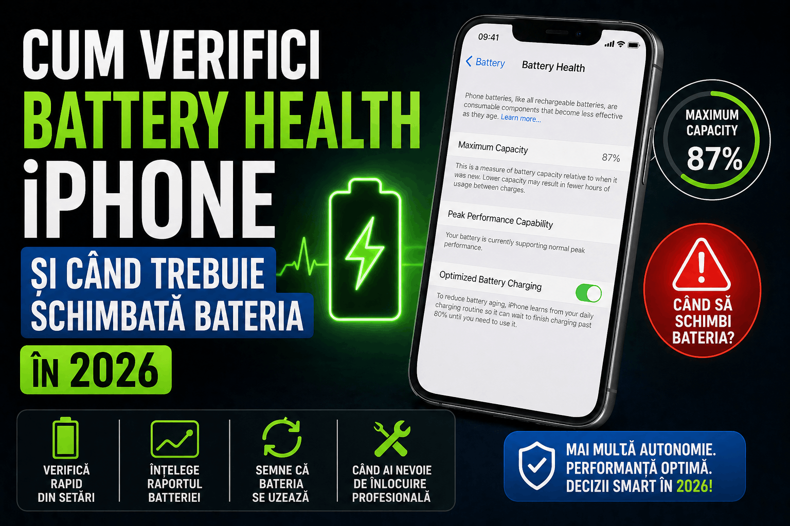 Cum verifici Battery Health iPhone și când trebuie schimbată bateria în 2026