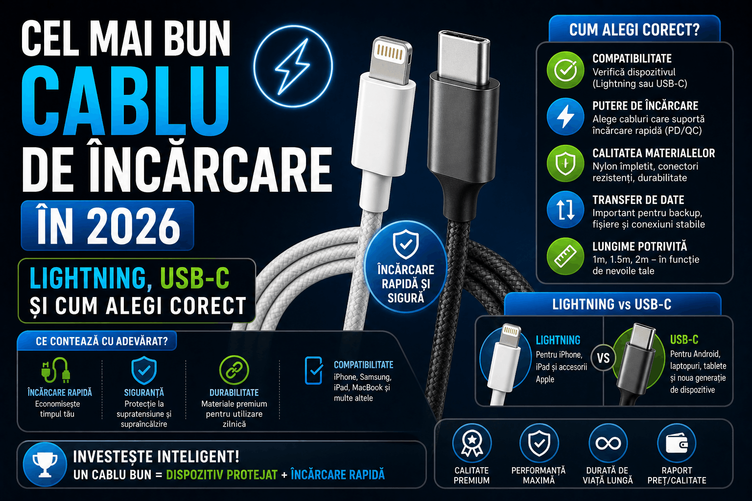Cel mai bun cablu de încărcare în 2026 – Lightning, USB-C și cum alegi corect