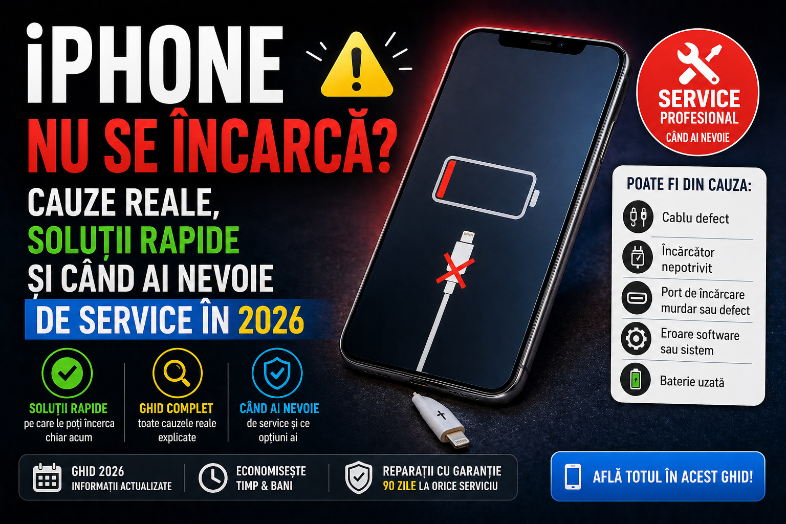 iPhone nu se încarcă? Cauze reale, soluții rapide și când ai nevoie de service în 2026