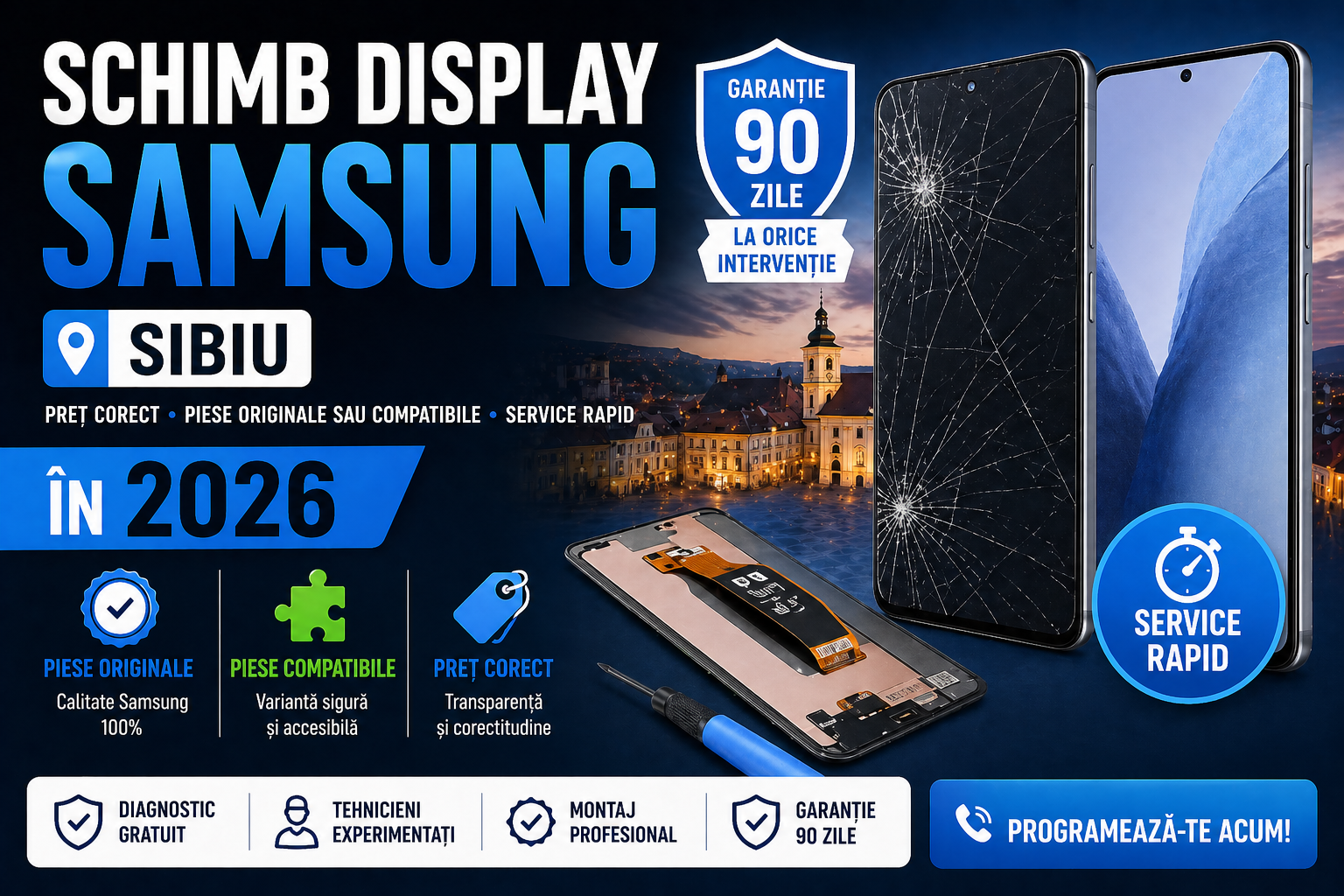 Schimb display Samsung Sibiu – preț, piese originale sau compatibile în 2026
