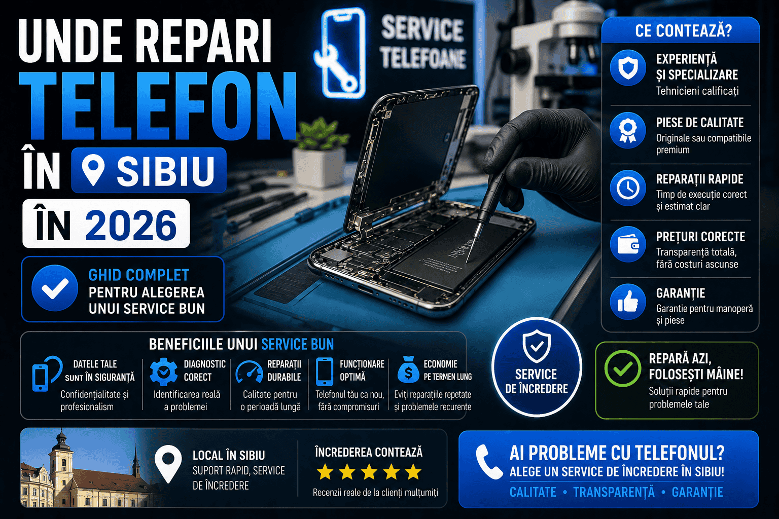 Unde repari telefon în Sibiu în 2026 – ghid complet pentru alegerea unui service bun