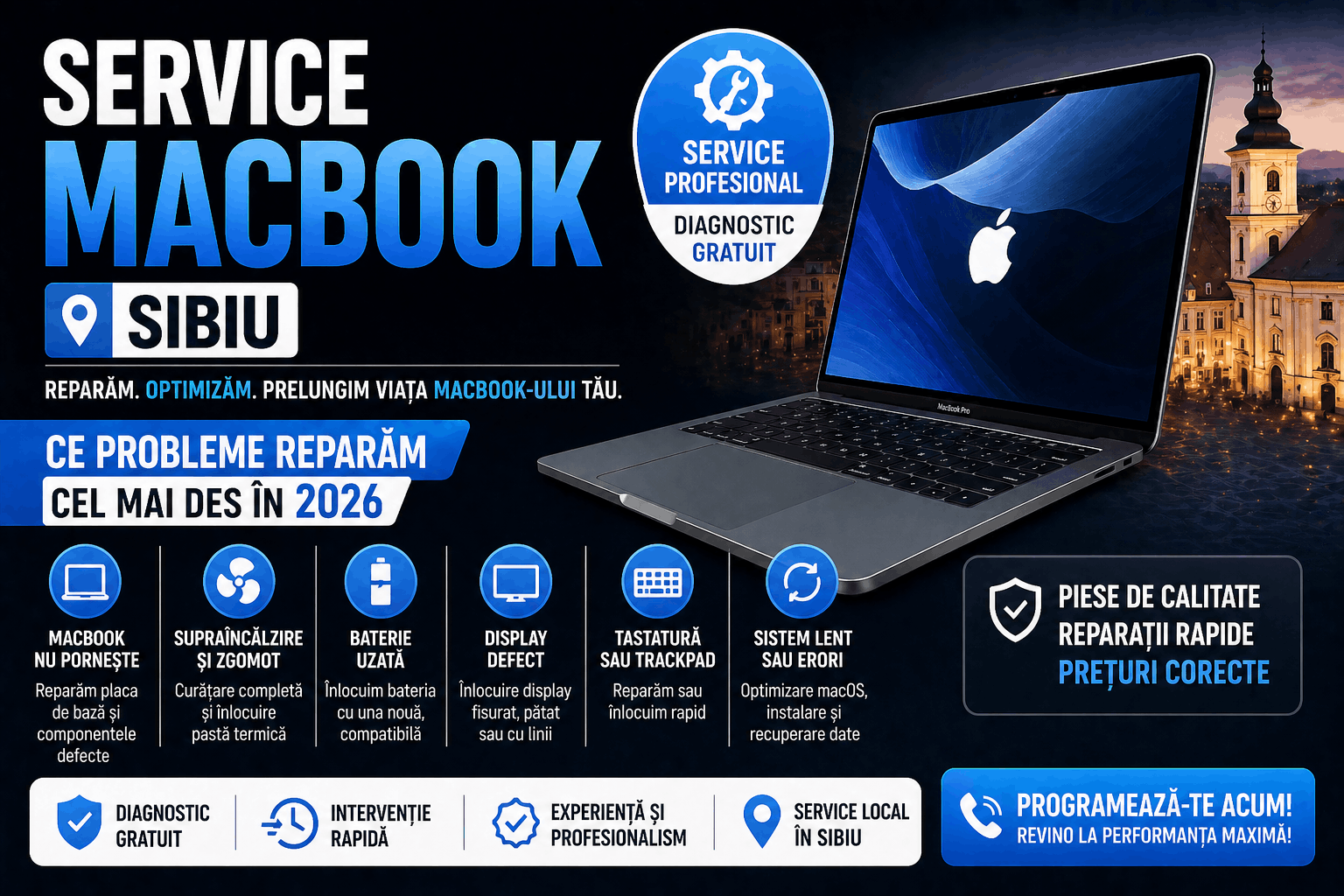 Service MacBook Sibiu – ce probleme reparăm cel mai des în 2026