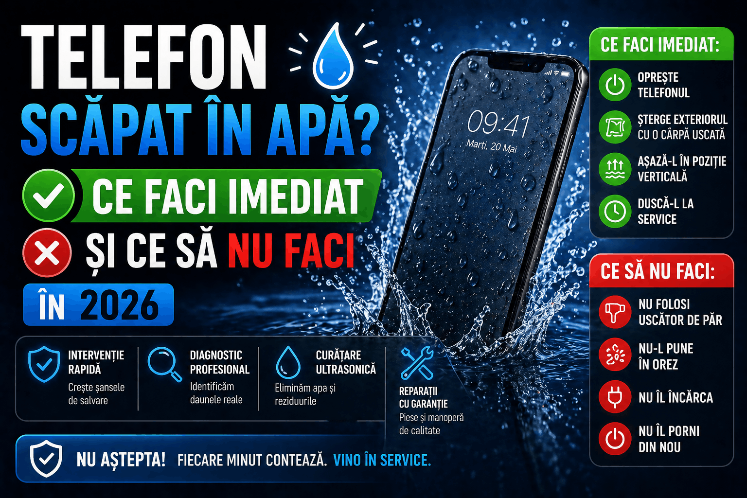 Telefon scăpat în apă? Ce faci imediat și ce să NU faci în 2026