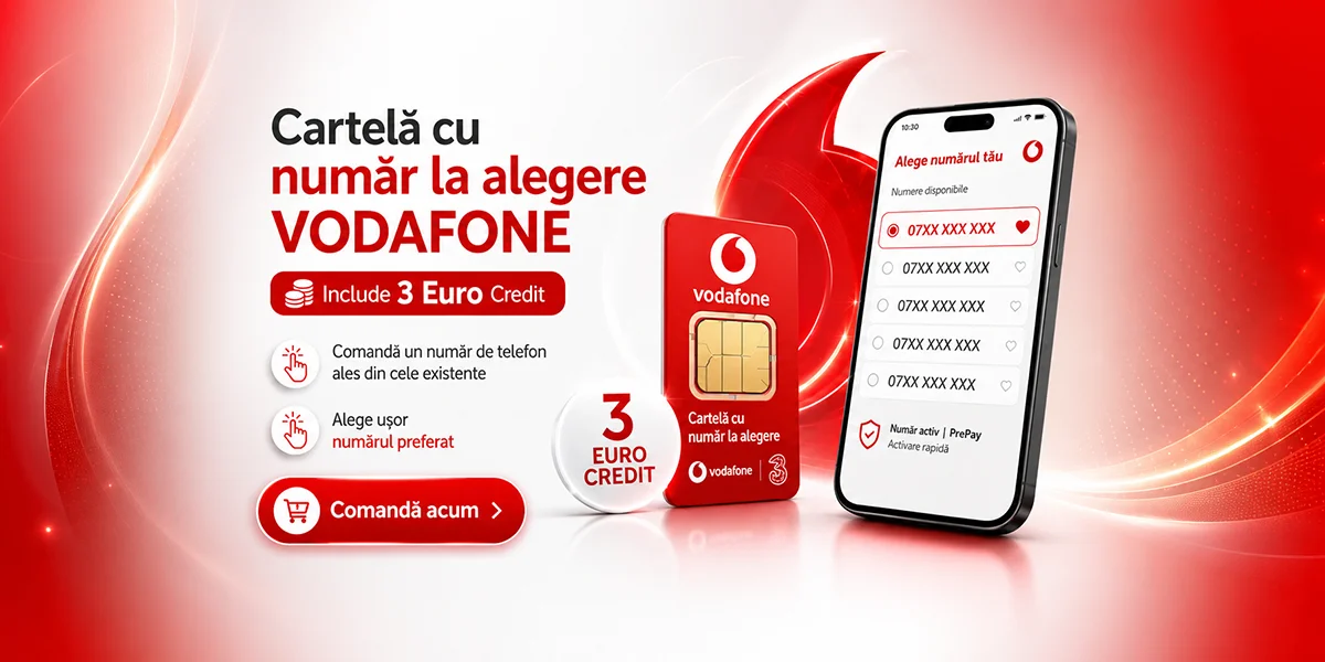 Cartela cu numar la alegere VODAFONE si 3 Euro Credit doar la SmartGSM Service Sibiu