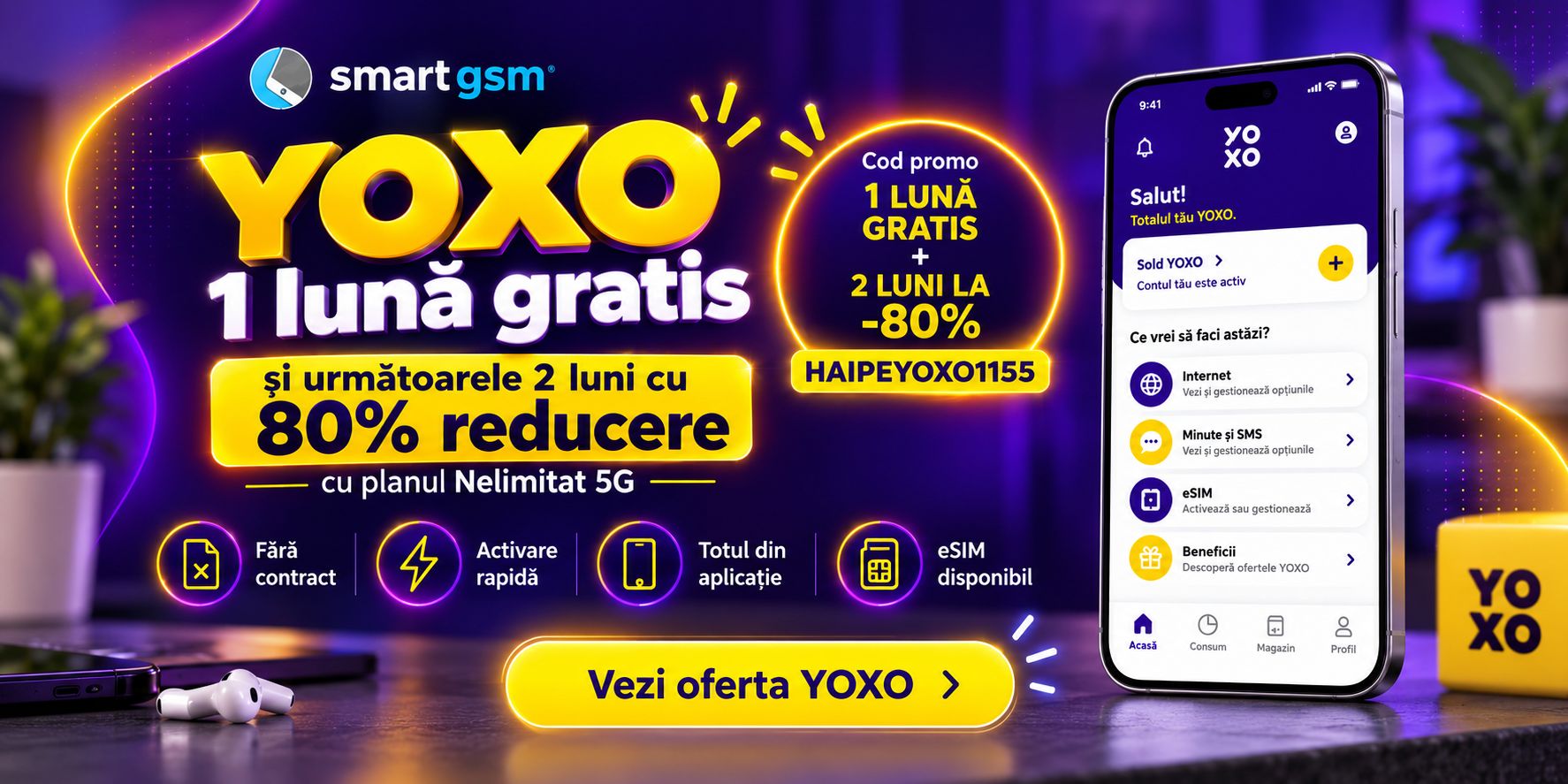 Cod reducere YOXO o luna gratis, internet nelimitat 5G, HAIPEYOXO1155
